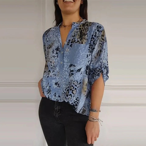 Women's fashion high-end temperament elegant printed shirt top m302310