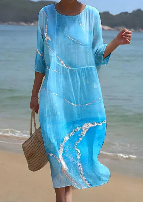 Loose Crew Neck Fashion Premium Long Sleeve Printed Dress m301045