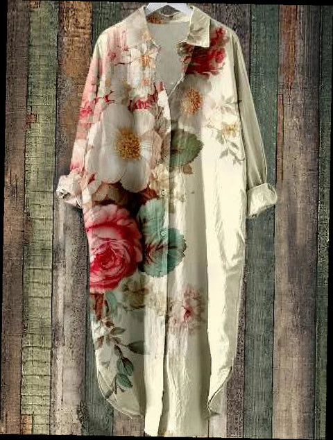 Fashion casual loose lapel mid-length shirt women's m301282