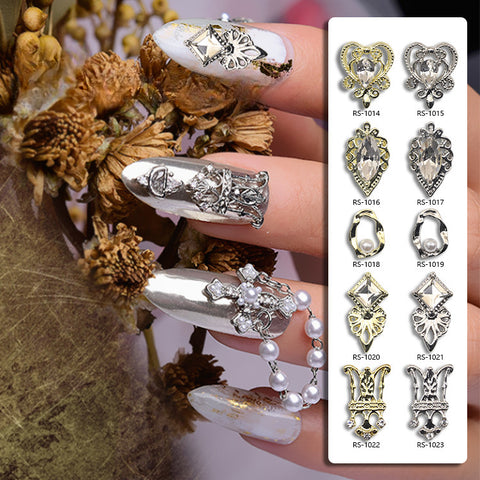 Vintage Baroque court style nail art jewelry hollow nail sticker ins wind zircon model m3331220