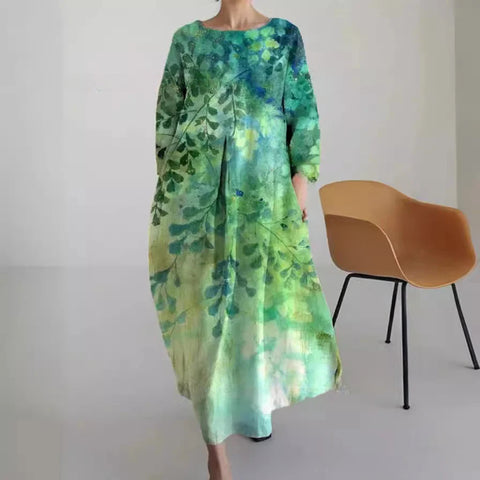 Loose Crew Neck Fashion Long Sleeve Printed Dress m301072