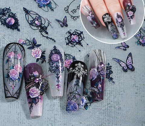 Zhengxiang Diablo Rose Gothic Soft Gel Decal 5d Nail Art Sticker Embossed Nail Sticker m3331199