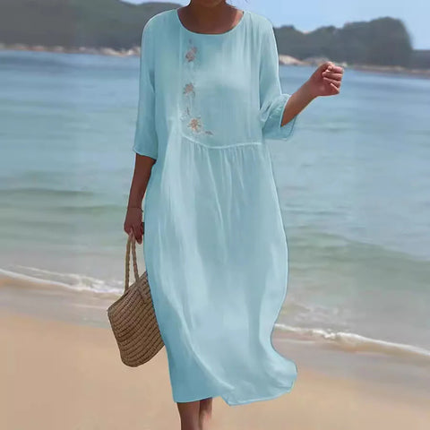 Loose crew neck fashion high-end long-sleeved printed dress m301053