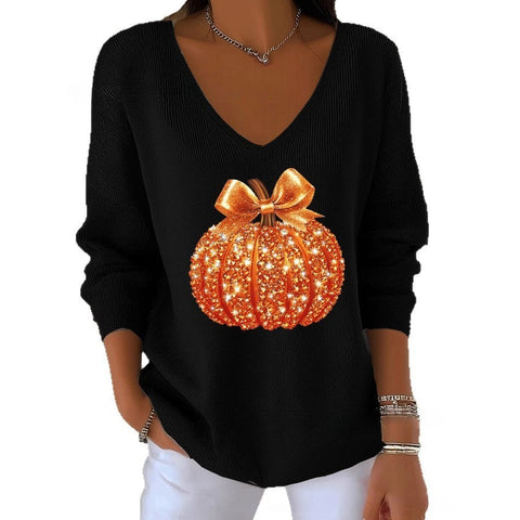 Halloween printed women's V-neck imitation sweater m302107