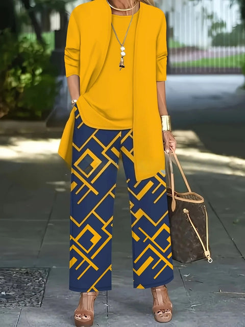 3D printed 3-piece cardigan + vest + trousers fashionable wear m302849
