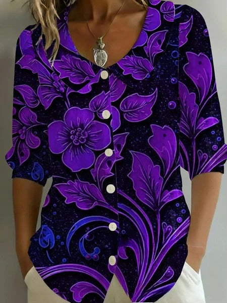 3D digital printing women's versatile flower spring and summer fashion shirt m302608