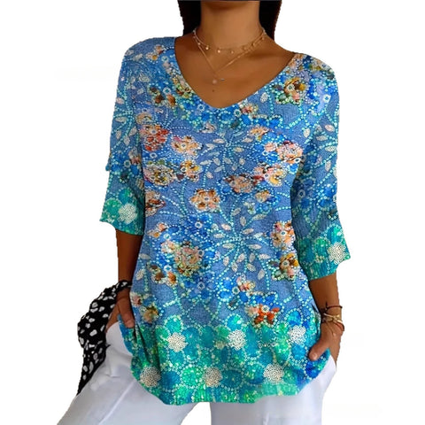 Women's fashion floral v-neck t-shirt top summer m302476