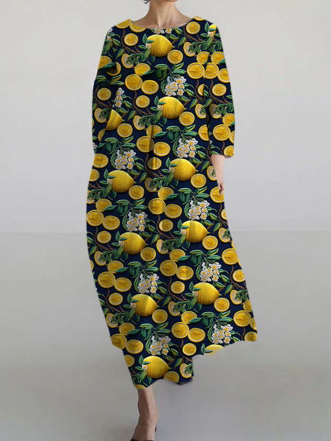 Women's loose crew neck fashion high-end long-sleeved printed dress m301049