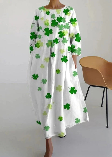 Women's loose crew neck fashion high-end long-sleeved printed dress m301049