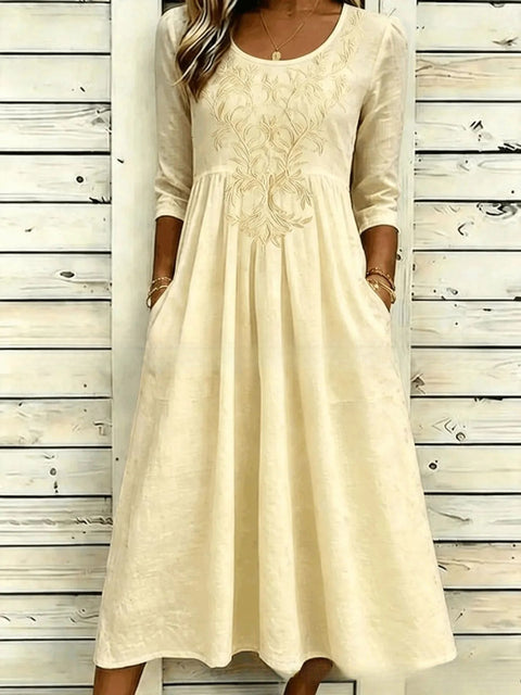 3D printed floral element women's crew neck pocket dress m303029