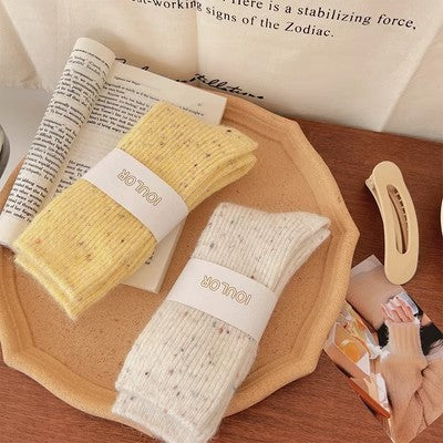 Dot yarn cashmere socks, children's mid length socks, autumn and winter thickened plush insulation, pile up wool long socks m1915010471