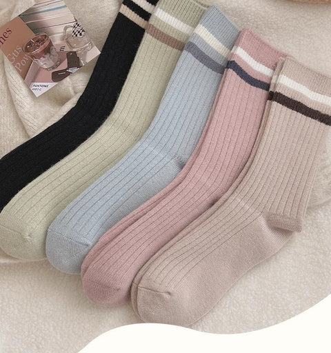 Striped plush socks, pure cotton thickened warm long socks m1915010462