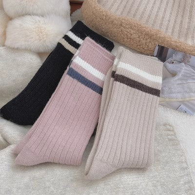 Striped plush socks, pure cotton thickened warm long socks m1915010462