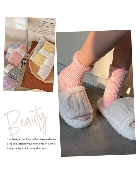 Dot yarn cashmere socks, children's mid length socks, autumn and winter thickened plush insulation, pile up wool long socks m1915010471
