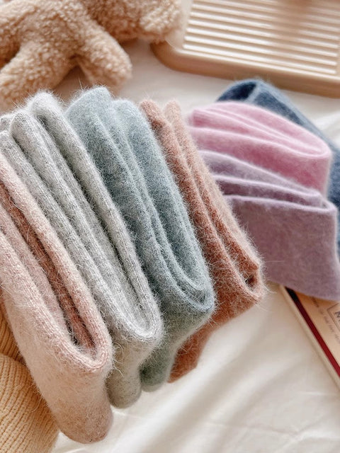 Rabbit wool socks, children's mid tube socks, solid color cashmere pile socks m1915010460