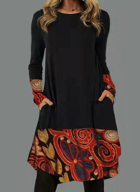 Color Block Round Neckline Long Sleeve Above Knee A line Dress m161512287 (5829267)