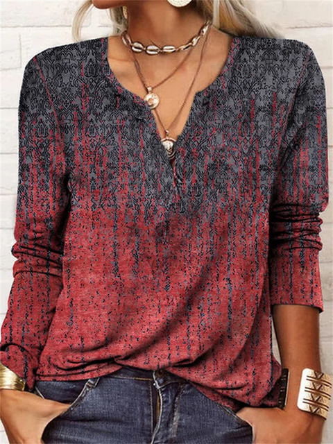 Color Block V Neckline Long Sleeve Blouses m161512916 (5829598)
