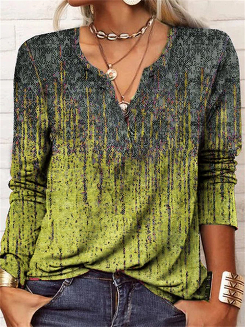 Color Block V Neckline Long Sleeve Blouses m161512916 (5829598)