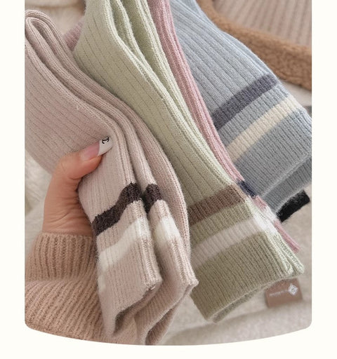 Striped plush socks, pure cotton thickened warm long socks m1915010462