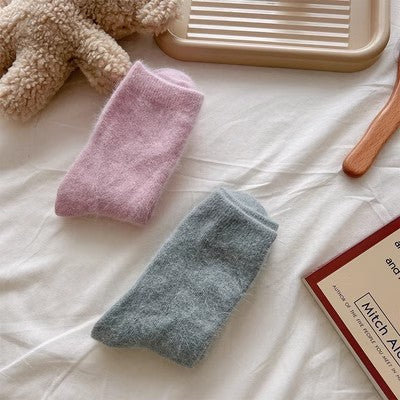 Rabbit wool socks, children's mid tube socks, solid color cashmere pile socks m1915010460