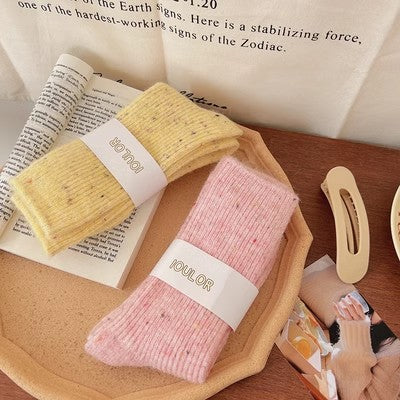 Dot yarn cashmere socks, children's mid length socks, autumn and winter thickened plush insulation, pile up wool long socks m1915010471