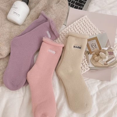 Embroidered snow socks, children's mid length socks, pure cotton autumn and winter floor long socks, m1915010464