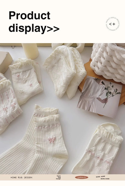 White lace socks, children's mid length socks m1915010461